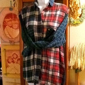 FUN Vintage 80's, Mixed Up, Red & Green, Plaid,Soft, Lightweight, Flannel Shirt